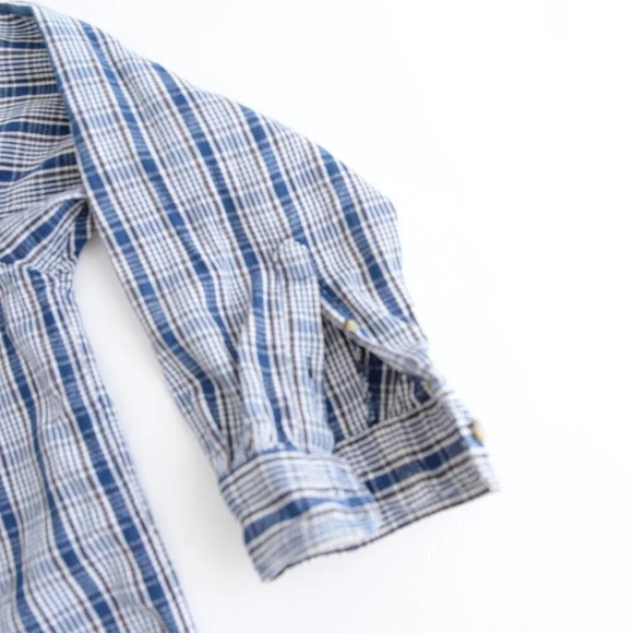 Vintage Cherokee Blue White Brown Checker Thick 100% Cotton Button Up Shirt - Picture 5 of 13